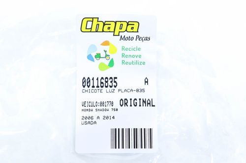 Chicote Luz Placa Honda Shadow 750 Shadow750 06-14