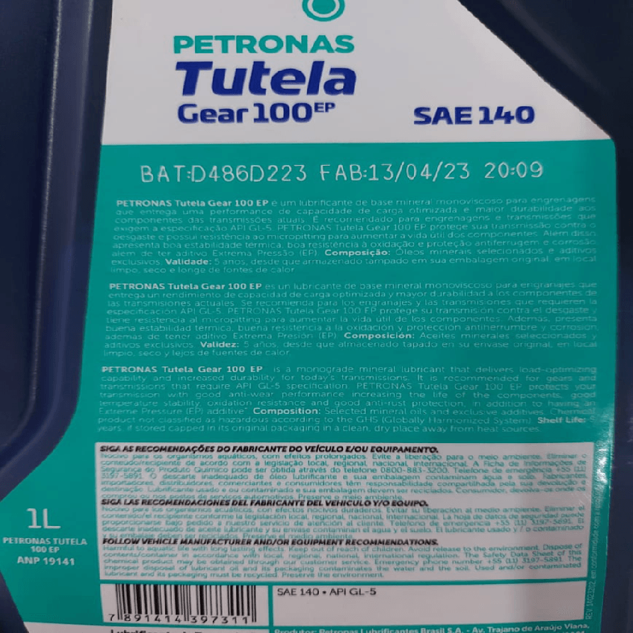 Òleo Fluído de Transmissão 140 Modelo Tutela Gear 100 EP SAE 140 Galão ...