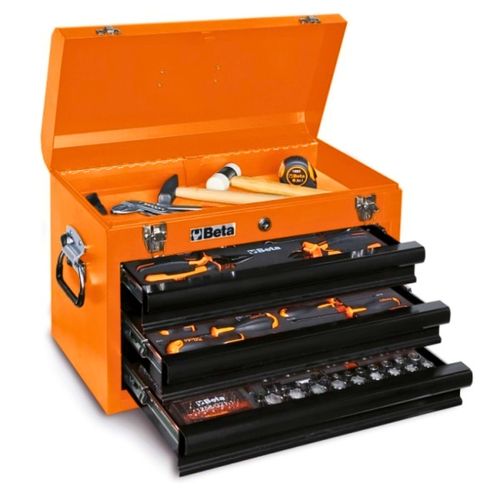 Caixa de Ferramentas Tipo Gabinete Bau com 3 Gavetas e Tampa com 159 Peças - Laranja/Preto - BW-2200E/21 - BETA WORKER
