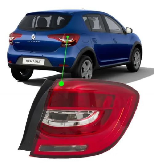 LANTERNA TRASEIRA DIREITA SANDERO 20/23 VERMELHA/CRISTAL COM LED