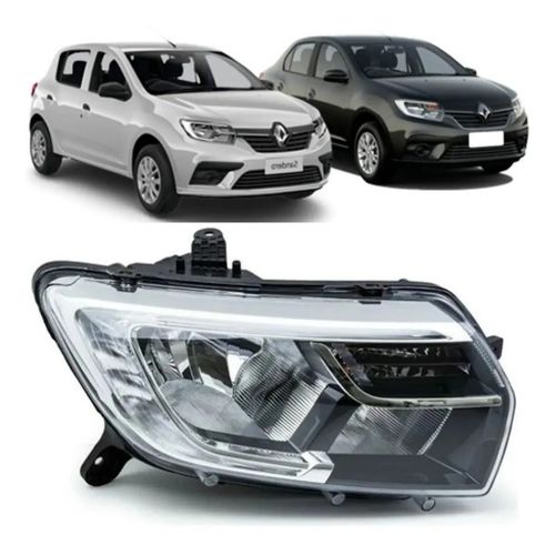 FAROL DIREITO SANDERO/LOGAN 2020/2023 MANUAL COM LED