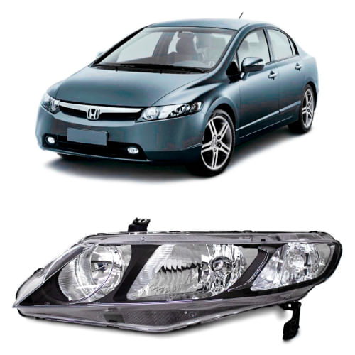 FAROL HONDA NEW CIVIC 07/11 HB3/HB4 MASCARA NEGRA FOCO CROMADO LADO ESQUERDO