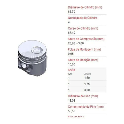 PISTAO COM ANEL - FORD ZETEC ROCAM 1.0 8V