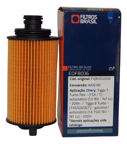 Filtro Oleo Chery Tiggo 7 Turbo Flex 2019 Tiggo 8 Turbo 2020
