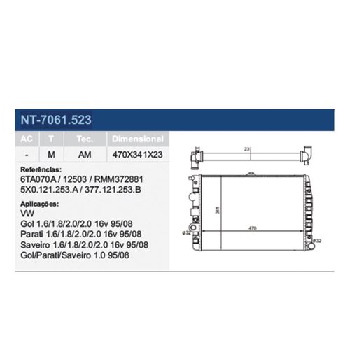 Radiador Vw Parati 1995 a 2008 - 127939 - NT7061523