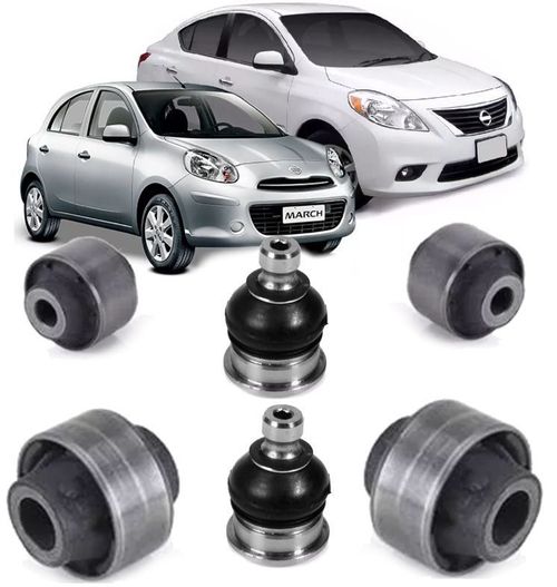 Kit 4 Bucha e 2 Pivo da Bandeja  Suspensao Nissan March e Versa de 2012 a 2017