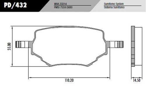 Pastilha de freio dianteiro pd432 tracker grand vitara sidekick vitara / UN / Frasle