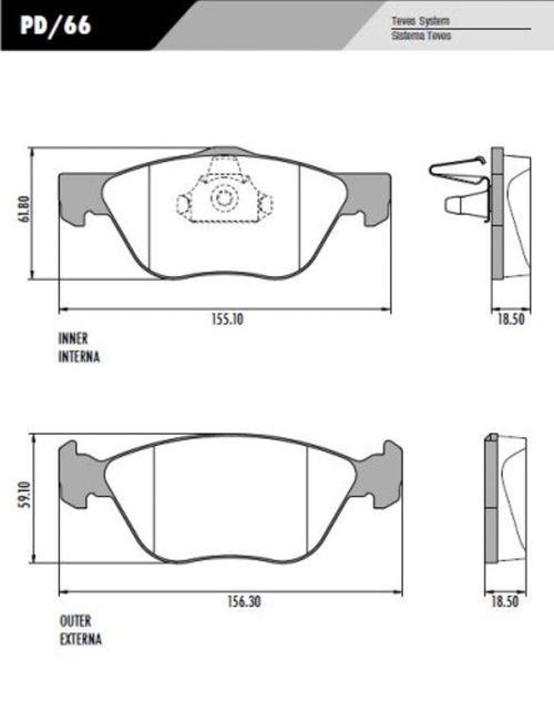 Pastilha de freio dianteiro pd66 fiat linea, palio, punto / UN / Frasle