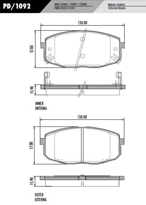 Pastilha de freio dianteiro pd1092 hyundai i30, kia carens / UN / Frasle