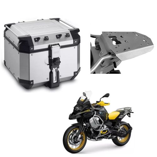 Combo Bau Outback 42 Polido + Suporte Bau Scam Bmw 1200/1250 Adventure