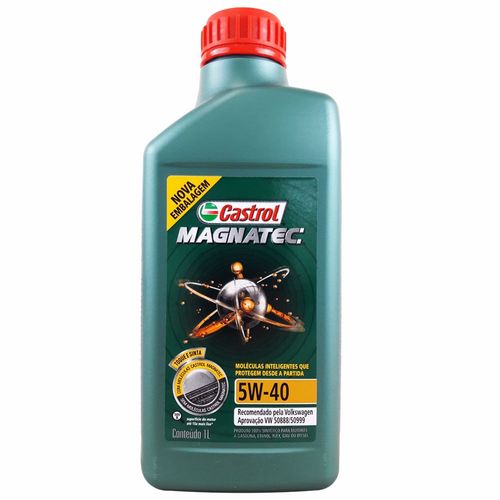 Óleo Lubrificante do Motor Castrol Magnatec SAE 5W40 100% Sintético Aprovação VW 50888/50999 1L