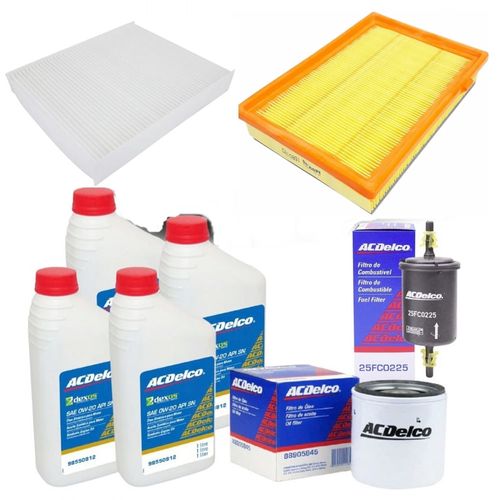 Kit Revisão 4 Litros 0W20 ACDelco + Filtros Cobalt Onix Prisma Spin 2017 em Diante 4 Cilindros