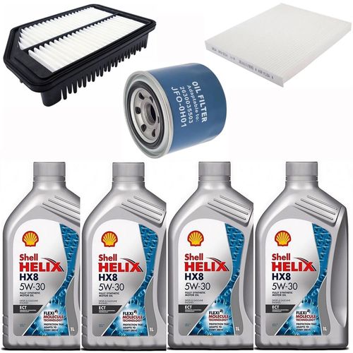 Kit Revisão 4 Litros de Óleo Shell 5W30 Sintético + Filtros Cerato 1.6 i30 1.6 Elantra 1.8 e 2.0 Todos Flex 2013 em Diante