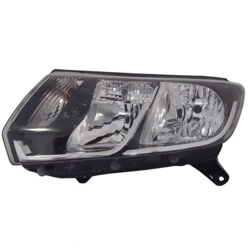 Farol Principal Foco Duplo Máscara Negra Friso Cromado Lado Esquerdo Logan e Sandero 2014 até 2019