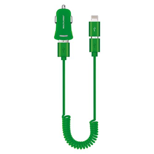 Smartogo Kit Carregador Automotivo Multilaser p/ Android E iPhone 5/6 Verde - CB094V