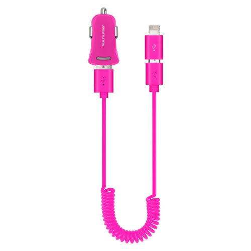 Smartogo Kit Carregador Automotivo Multilaser p/ Android e iPhone 5/6 Rosa - CB094R