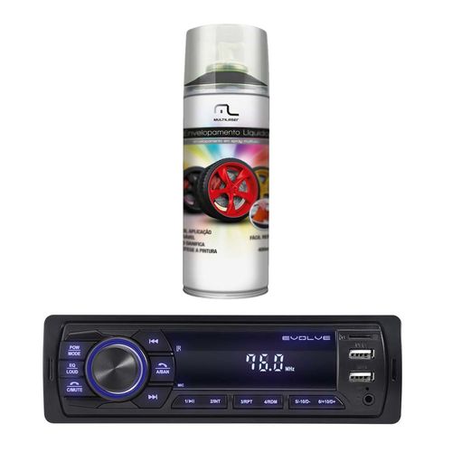 Combo Car - Som Automotivo Evolve BT 4x35W RMS 12V e Spray de Envelopamento Liquido Preto Fosco 400ml Multilaser - AU420K
