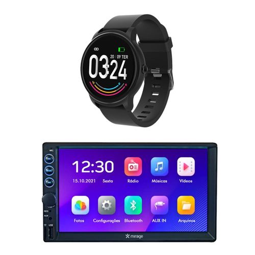 Combo Car - Central Multimidia 7 Pol. Mirror Link e Relógio SmartWatch Viena Preto Atrio - ES352K
