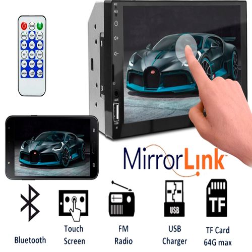 Central Multimídia 7'' Espelhamento Touch Screen Bluetooth MP3 MP5 AUX FM USB SD Iluminação 7 Cores com Controle