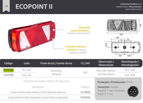 LANT TRAS CONJ. ECOPOINT II (LAMPADA) LD ASPOCK ASP1362000