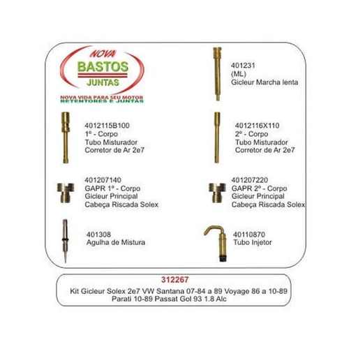 KIT DO CARBURADOR - GICLEUR SOLEX 2E7 VW SANTANA DE 1984 A 1989 VOYAGE DE 1986 A 1989 PARATI PASSAT  - BASTOS