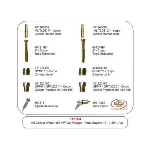 KIT DO CARBURADOR - GICLEUR WEBER 495 VW GOL VOYAGE PARATI SAVEIRO 1.6 APOS 10/1989 ALC - BASTOS