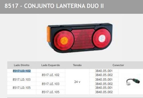 CONJUNTO TRASEIRA DUO LED LD C LANTERNA LATERAL S LUZ PLACA