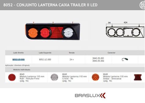 CONJUNTO TRASEIRA TRAILER II LED LD 24V C TRIANGULO REFLETOR