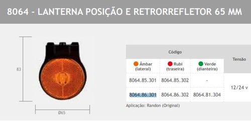 LANTERNA LATERAL LED RANDON C/ SUPORTE C/ PLUG AM 12/24V