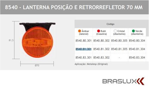 LANTERNA LATERAL METALESP S SUPORTE C LED AM C PLUG 70MM