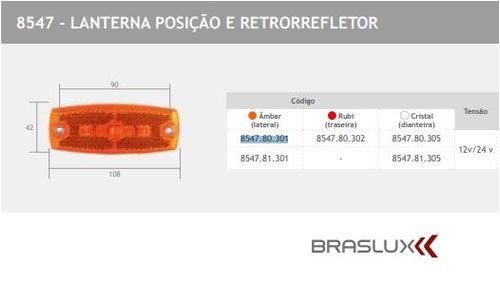 LANTERNA LATERAL/POSICAO AMARELA LED BIVOLT FIXACAO FRONTAL