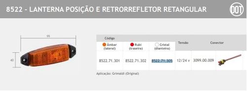 LANTERNA LATERAL/POSICAO E RETRORREFLETOR RETANGULAR 24V CR