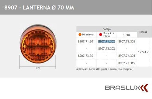 LANTERNA TECH 70 POS/FREIO RUBI 12/24V