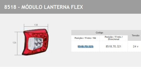 LANTERNA TRASEIRA FLEX POSICAO/FREIO/RE LED 24V