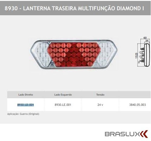 LANTERNA TRASEIRA GUERRA C/ LED LD DIAMOND I  24V