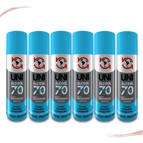 Kit Com 6 Alcool 70 Spray Uni1000 Aresssol Multiuso - 300 ML