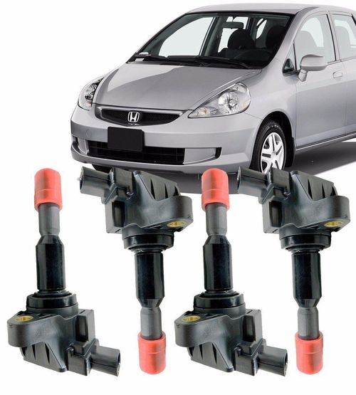 Kit Com 4 Bobinas De Ignicao Para Honda Fit 1.5 16V de 2003 a 2008
