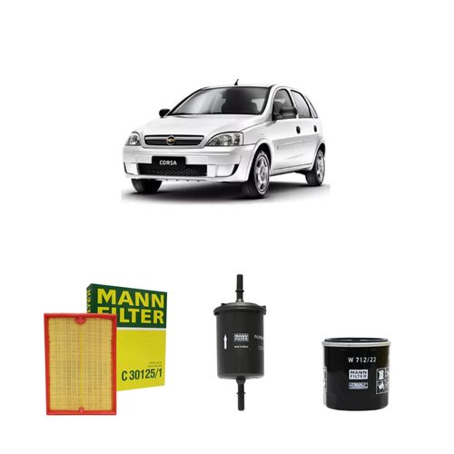 Kit filtros, ar do motor, combustível e óleo lubrificante MANN - CORSA NOVO 1.4 8V MPFI 2009