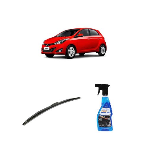 KIT LIMPA VIDROS SPRAY TECBRILHO 500ML PARA-BRISA TECBRIL + PALHETA UNIVERSAL HYBRID 24" REDUX32 HYUNDAI HB20 DE 2013 A 2019