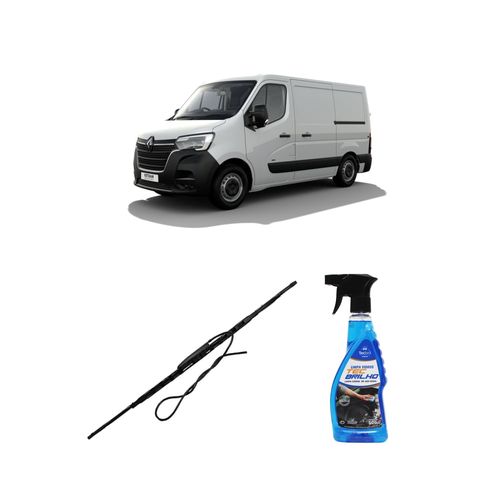 Kit Limpa Vidros Spray Tecbrilho 500mL Para-Brisa Tecbril + Palheta Totalclip Truck Com Esguicho RT24E Redux32 Renault Master de 2007 a 2013
