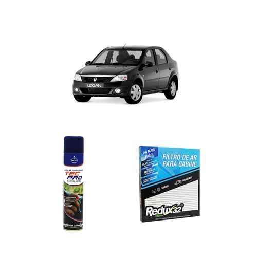 Kit filtro de cabine arc1161 + limpa ar condicionado logan 2014 a 2021
