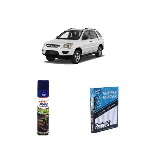 Kit filtro de cabine arc250 + limpa ar condicionado sportage 2004 a 2010