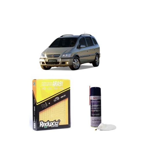 KIT FILTRO DE AR ARA91 + LIMPA AR CONDICIONADO ZAFIRA 2.0 8V E 16V GASOLINA ELEGANCE / ELITE / MPFI / SFI DE 2001 A 2006