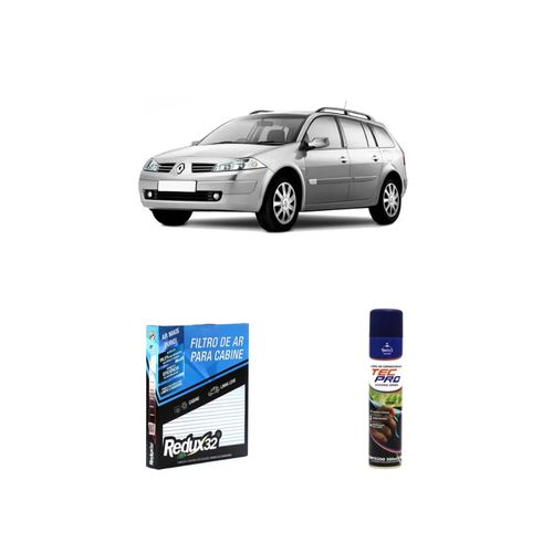 Kit filtro de cabine arc105 + limpa ar condicionado megane grand tour 2006 a 2021