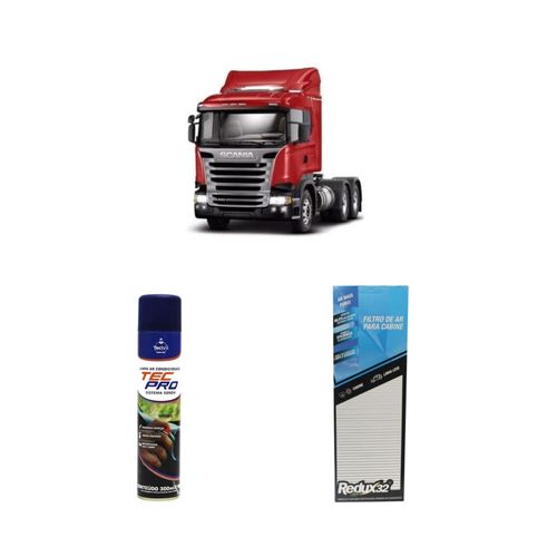 Kit filtro de cabine arc025010 + limpa ar condicionado scania t340 2000