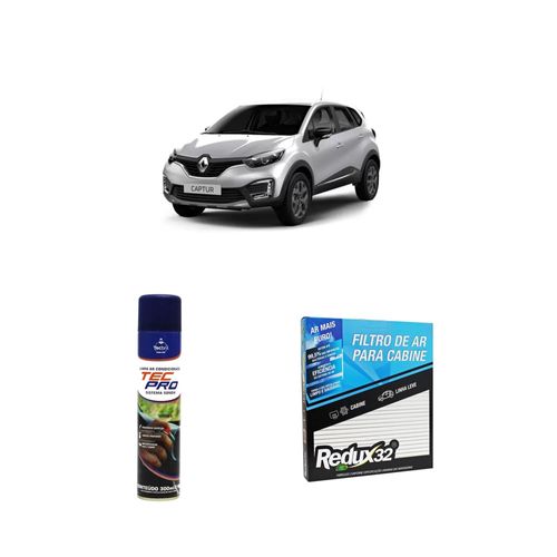 Kit filtro de cabine arc1161 + limpa ar condicionado captur 2017 a 2021