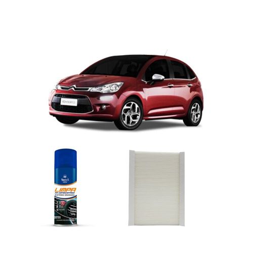 Kit filtro de cabine acp903 tecfil + limpa ar condicionado tecbril citroen c3 1.4 e 1.6 2001 a 2003