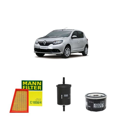 Kit filtros, ar do motor, combustível e óleo lubrificante MANN - Sandero 1.6 16V Hi-Flex 112 cv 2020