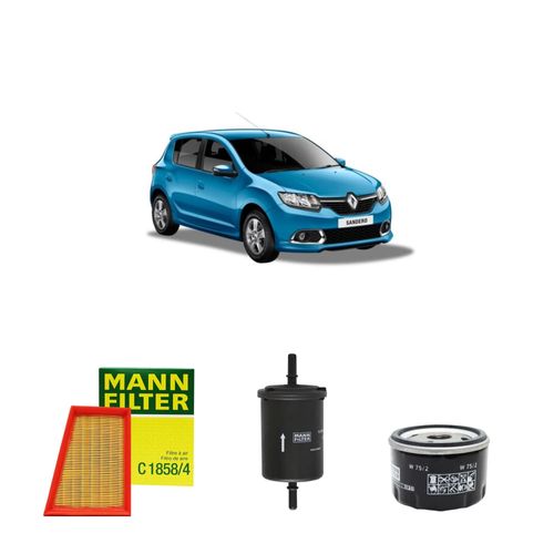 Kit filtros, ar do motor, combustível e óleo lubrificante MANN - Sandero 1.6 16V Hi-Flex 112 cv 2009