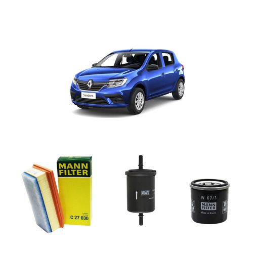 Kit filtros, ar do motor, combustível e óleo lubrificante MANN - Sandero 1.0 12v 3 Cil Flex Autentique/Expression/Vibe 2019